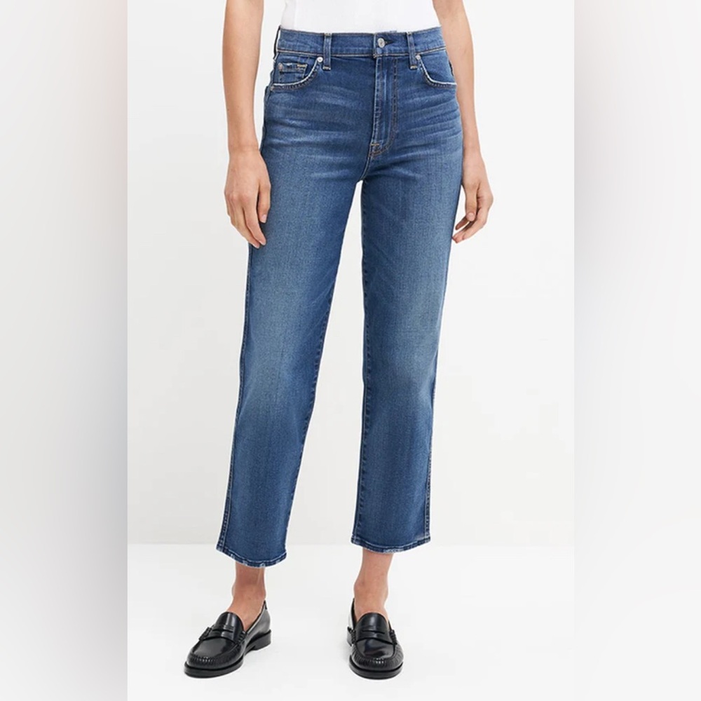 7 For All Mankind High Waist Cropped Straight Women’s Blue Jeans Size 24 NEW